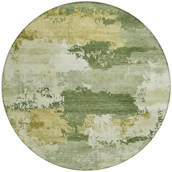 8' Olive Green And Beige Round Abstract Washable Indoor Outdoor Area Rug Photo 3