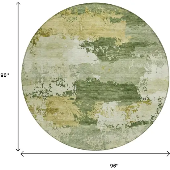 8' Olive Green And Beige Round Abstract Washable Indoor Outdoor Area Rug Photo 7