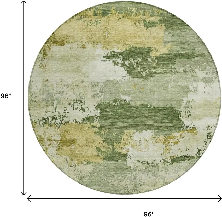 8' Olive Green And Beige Round Abstract Washable Indoor Outdoor Area Rug Photo 7
