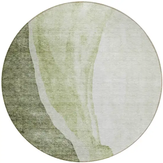 8' Olive Green And Beige Round Abstract Washable Indoor Outdoor Area Rug Photo 5