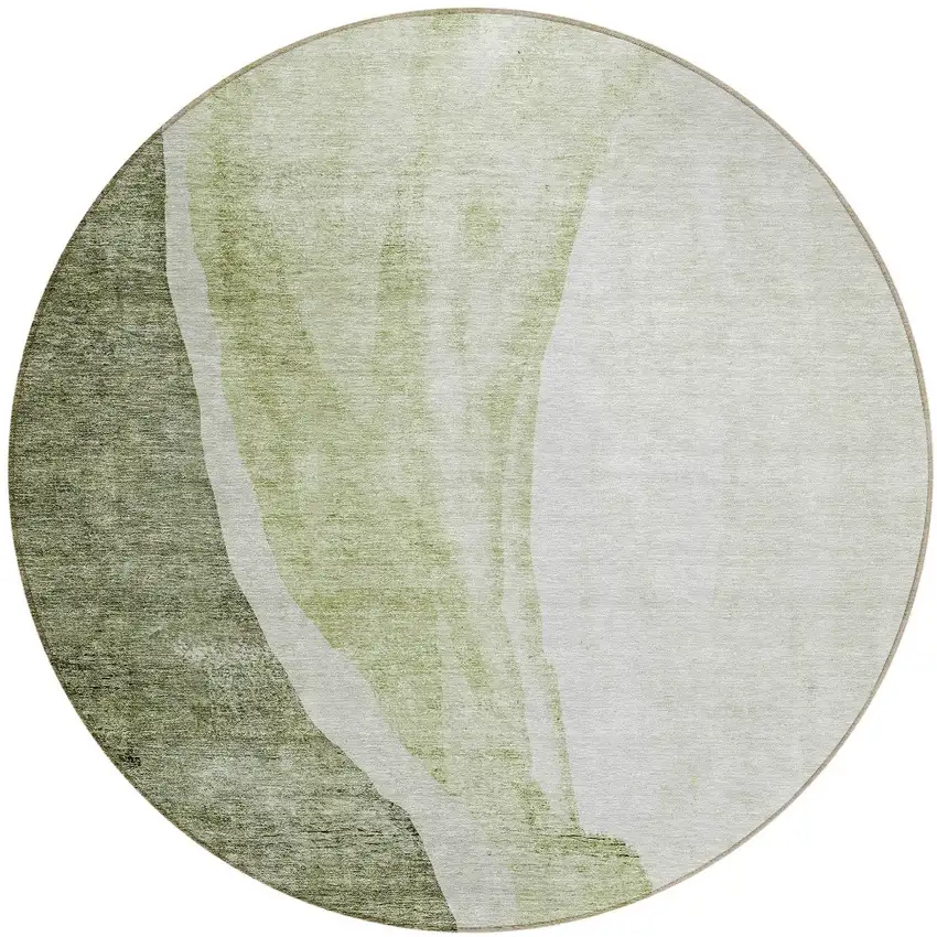 8' Olive Green And Beige Round Abstract Washable Indoor Outdoor Area Rug Photo 5