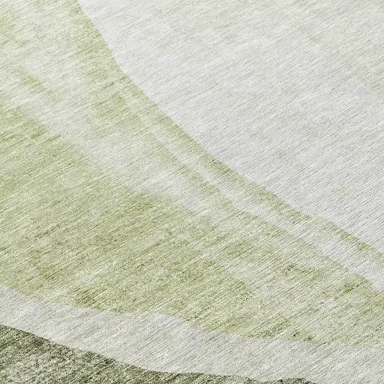 8' Olive Green And Beige Round Abstract Washable Indoor Outdoor Area Rug Photo 8