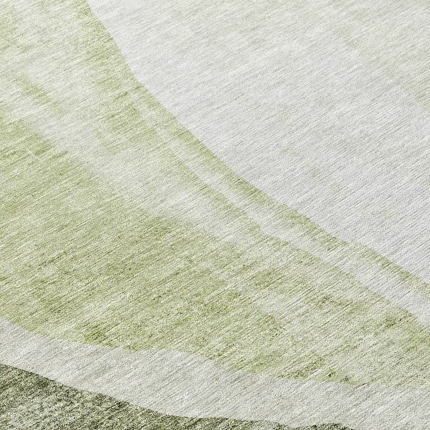 8' Olive Green And Beige Round Abstract Washable Indoor Outdoor Area Rug Photo 8