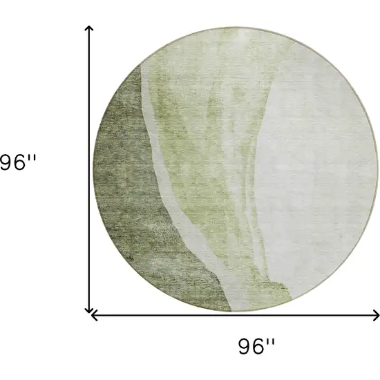 8' Olive Green And Beige Round Abstract Washable Indoor Outdoor Area Rug Photo 3
