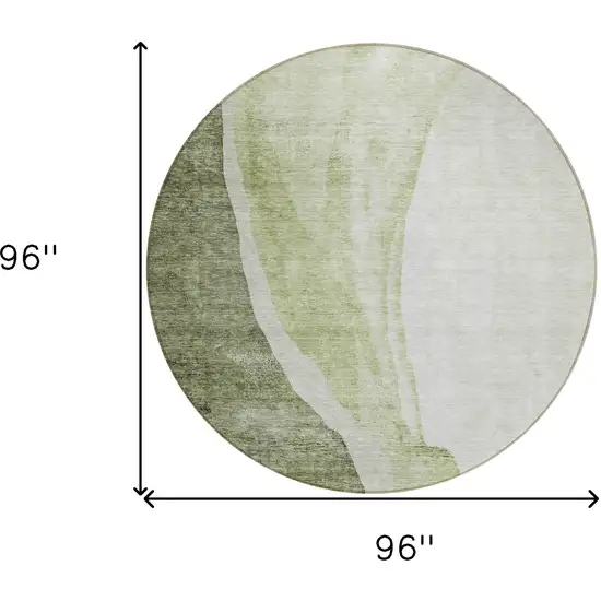 8' Olive Green And Beige Round Abstract Washable Indoor Outdoor Area Rug Photo 3