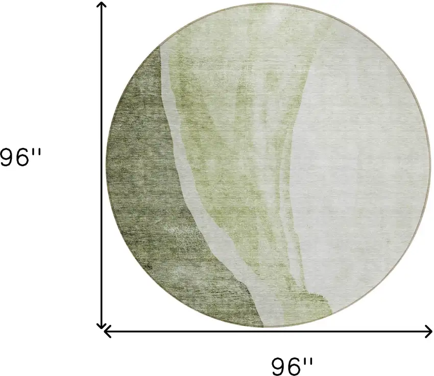 8' Olive Green And Beige Round Abstract Washable Indoor Outdoor Area Rug Photo 3