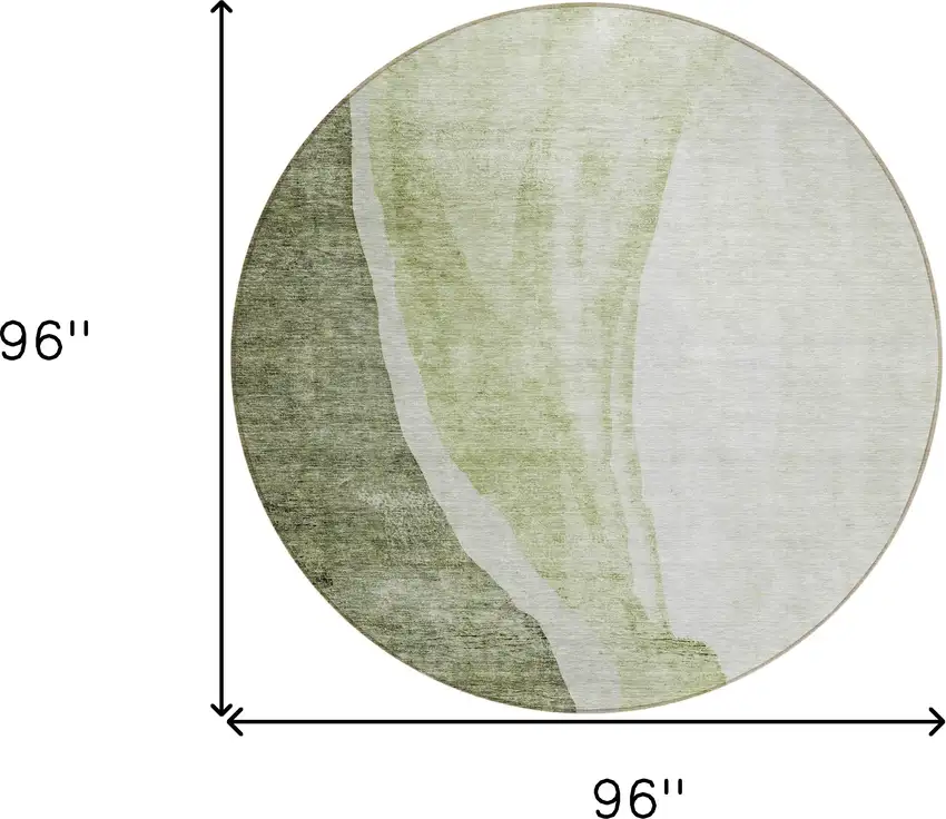 8' Olive Green And Beige Round Abstract Washable Indoor Outdoor Area Rug Photo 3