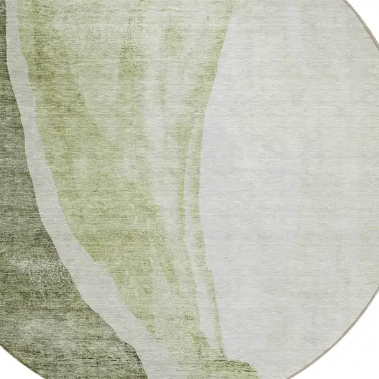 8' Olive Green And Beige Round Abstract Washable Indoor Outdoor Area Rug Photo 4
