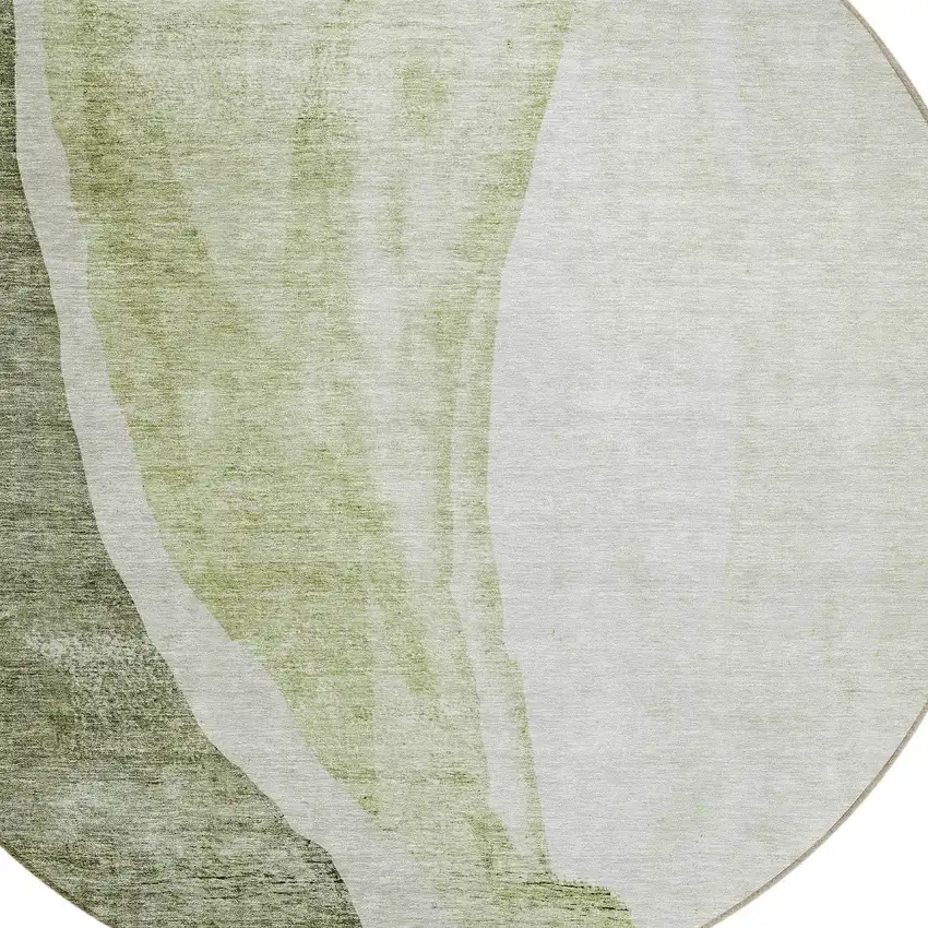 8' Olive Green And Beige Round Abstract Washable Indoor Outdoor Area Rug Photo 4