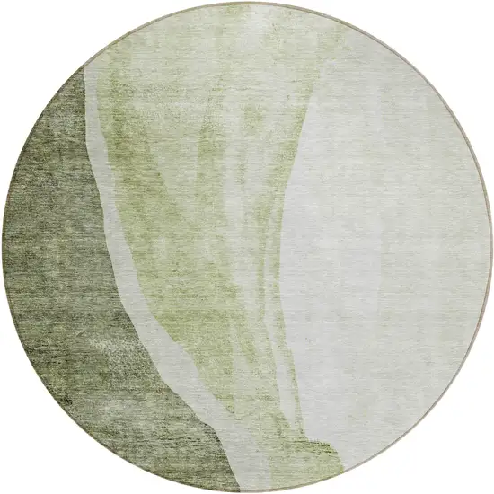 8' Olive Green And Beige Round Abstract Washable Indoor Outdoor Area Rug Photo 2
