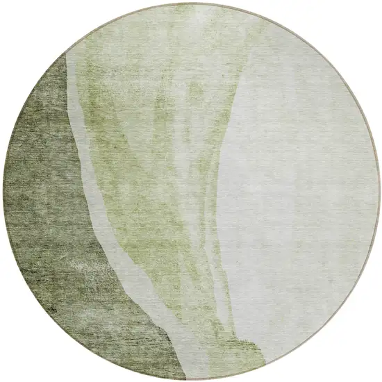 8' Olive Green And Beige Round Abstract Washable Indoor Outdoor Area Rug Photo 2
