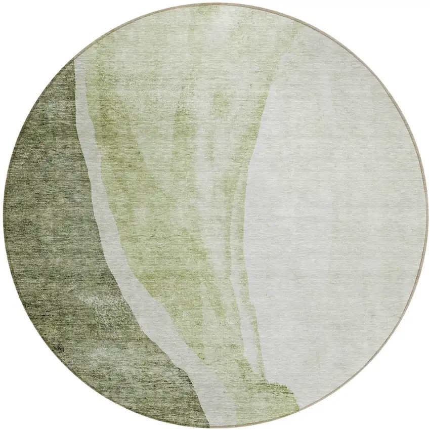 8' Olive Green And Beige Round Abstract Washable Indoor Outdoor Area Rug Photo 2