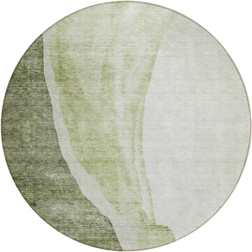 8' Olive Green And Beige Round Abstract Washable Indoor Outdoor Area Rug Photo 2