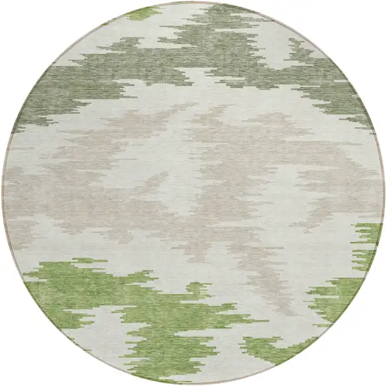 8' Olive Green And Beige Round Abstract Washable Indoor Outdoor Area Rug Photo 1