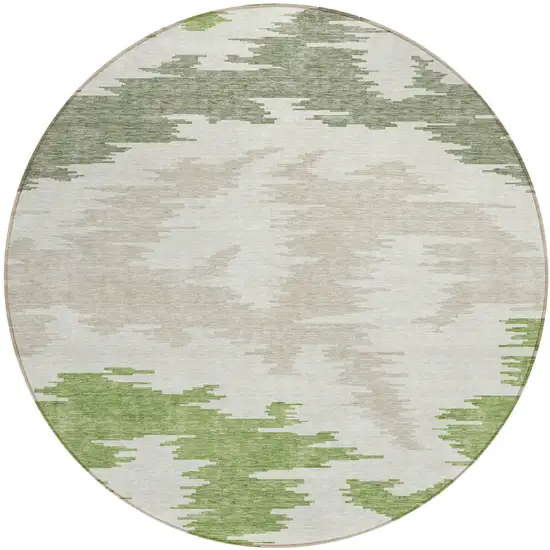8' Olive Green And Beige Round Abstract Washable Indoor Outdoor Area Rug Photo 1
