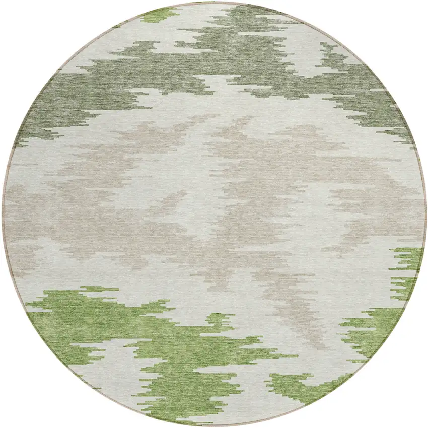 8' Olive Green And Beige Round Abstract Washable Indoor Outdoor Area Rug Photo 1