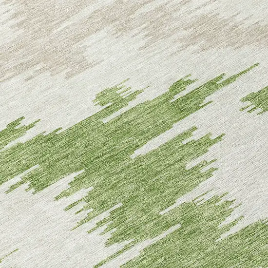 8' Olive Green And Beige Round Abstract Washable Indoor Outdoor Area Rug Photo 9
