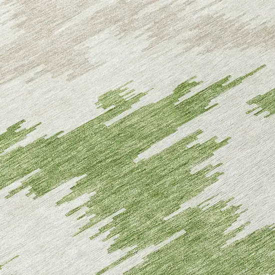 8' Olive Green And Beige Round Abstract Washable Indoor Outdoor Area Rug Photo 9