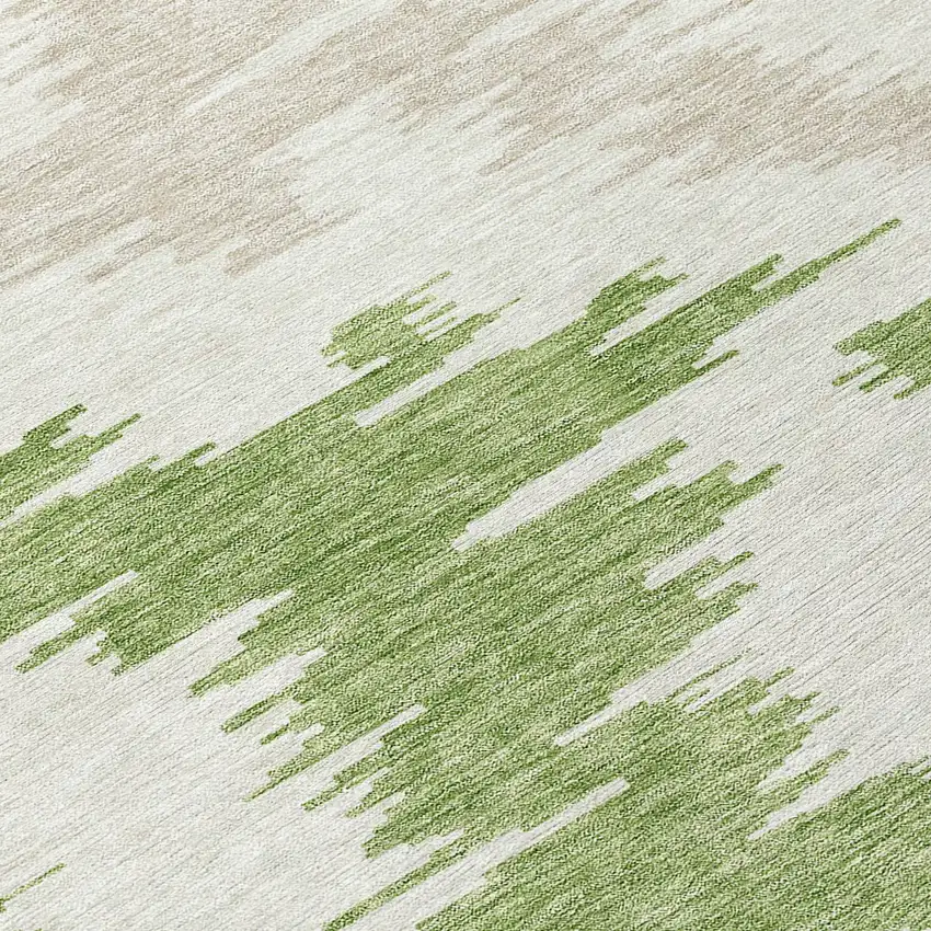 8' Olive Green And Beige Round Abstract Washable Indoor Outdoor Area Rug Photo 9