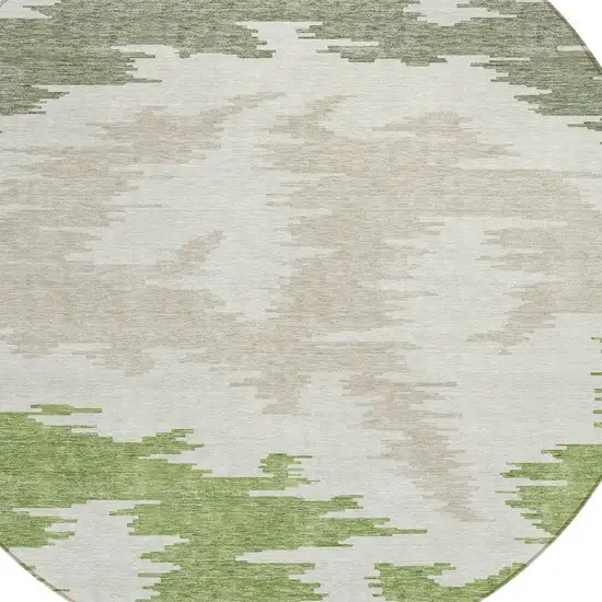 8' Olive Green And Beige Round Abstract Washable Indoor Outdoor Area Rug Photo 4