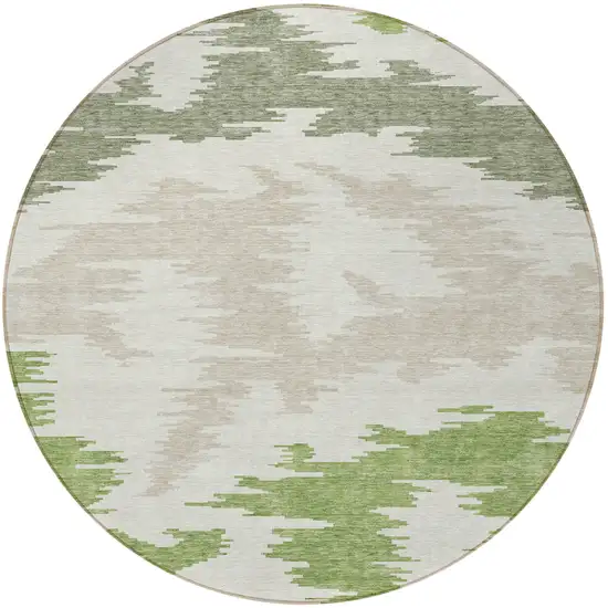 8' Olive Green And Beige Round Abstract Washable Indoor Outdoor Area Rug Photo 6