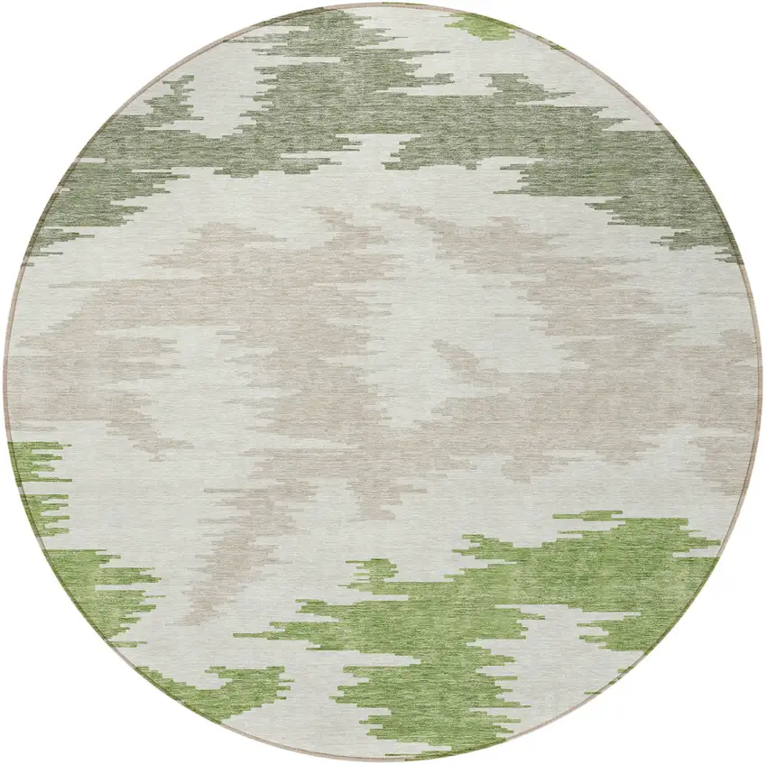 8' Olive Green And Beige Round Abstract Washable Indoor Outdoor Area Rug Photo 6