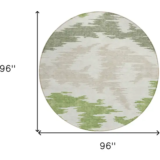 8' Olive Green And Beige Round Abstract Washable Indoor Outdoor Area Rug Photo 9