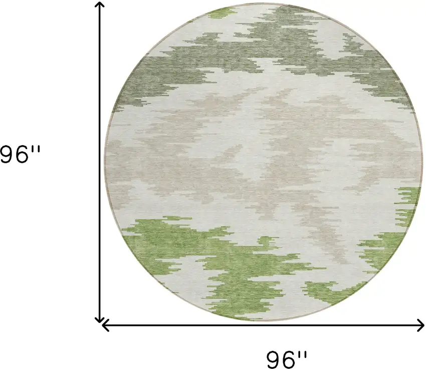 8' Olive Green And Beige Round Abstract Washable Indoor Outdoor Area Rug Photo 9