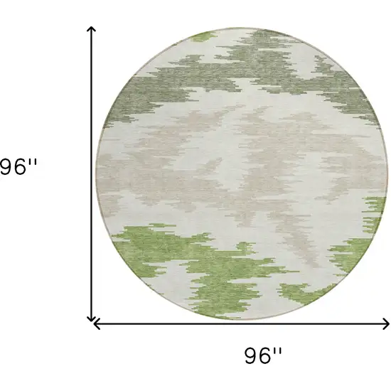 8' Olive Green And Beige Round Abstract Washable Indoor Outdoor Area Rug Photo 9
