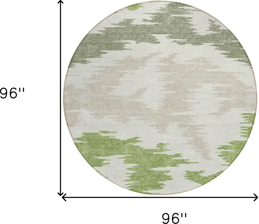 8' Olive Green And Beige Round Abstract Washable Indoor Outdoor Area Rug Photo 9
