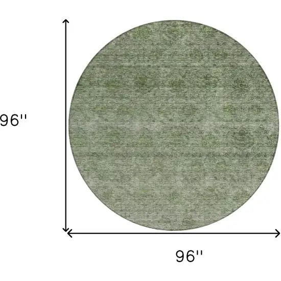 8' Olive Green And Beige Round Floral Washable Indoor Outdoor Area Rug Photo 3