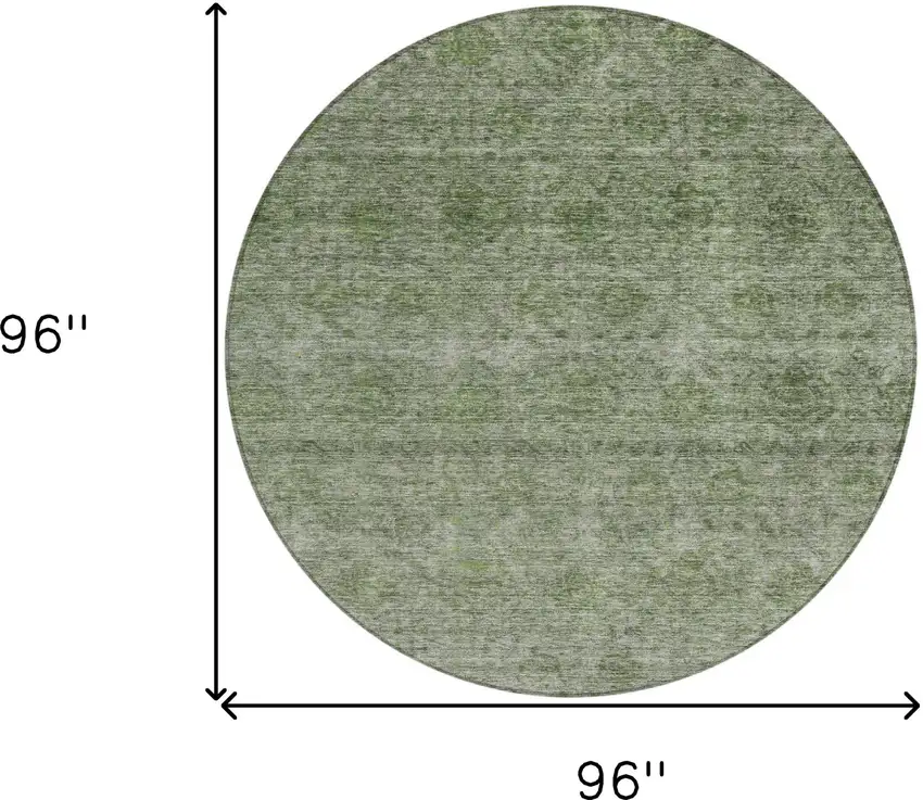 8' Olive Green And Beige Round Floral Washable Indoor Outdoor Area Rug Photo 3