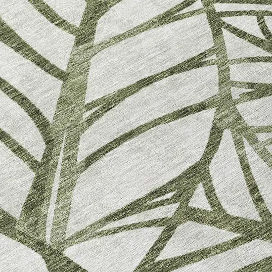 8' Olive Green And Beige Round Floral Washable Indoor Outdoor Area Rug Photo 9
