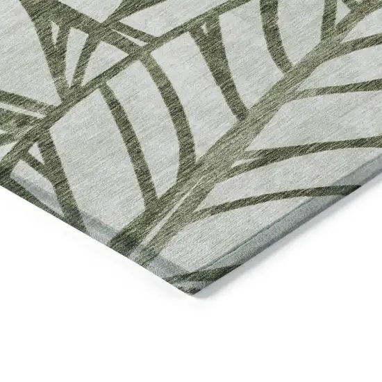 8' Olive Green And Beige Round Floral Washable Indoor Outdoor Area Rug Photo 2