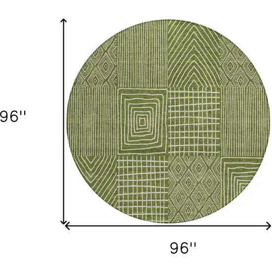 8' Olive Green And Beige Round Geometric Washable Indoor Outdoor Area Rug Photo 3