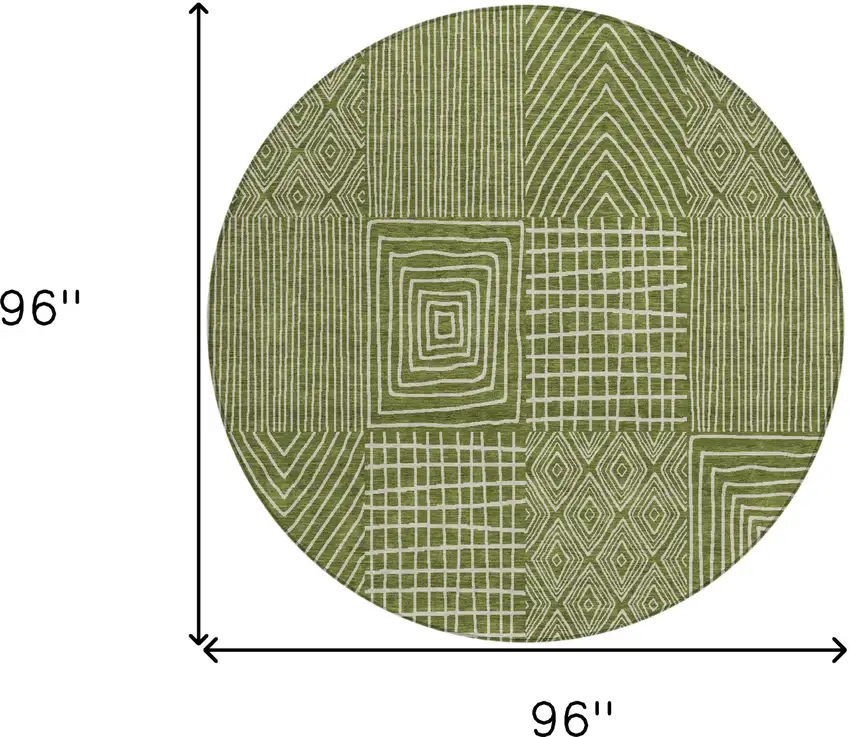 8' Olive Green And Beige Round Geometric Washable Indoor Outdoor Area Rug Photo 3