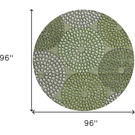 8' Olive Green And Beige Round Geometric Washable Indoor Outdoor Area Rug Photo 3