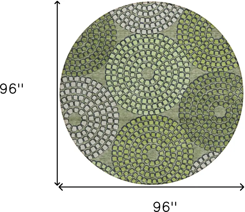 8' Olive Green And Beige Round Geometric Washable Indoor Outdoor Area Rug Photo 3