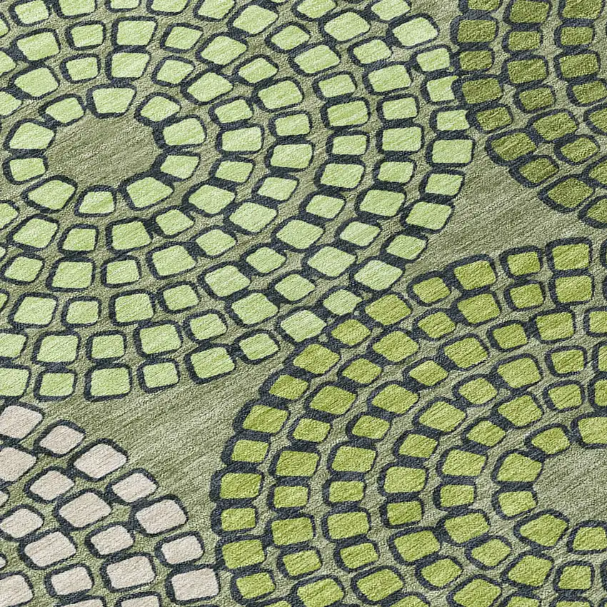 8' Olive Green And Beige Round Geometric Washable Indoor Outdoor Area Rug Photo 5