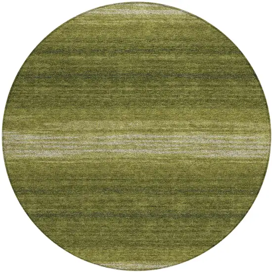 8' Olive Green And Beige Round Striped Washable Indoor Outdoor Area Rug Photo 2