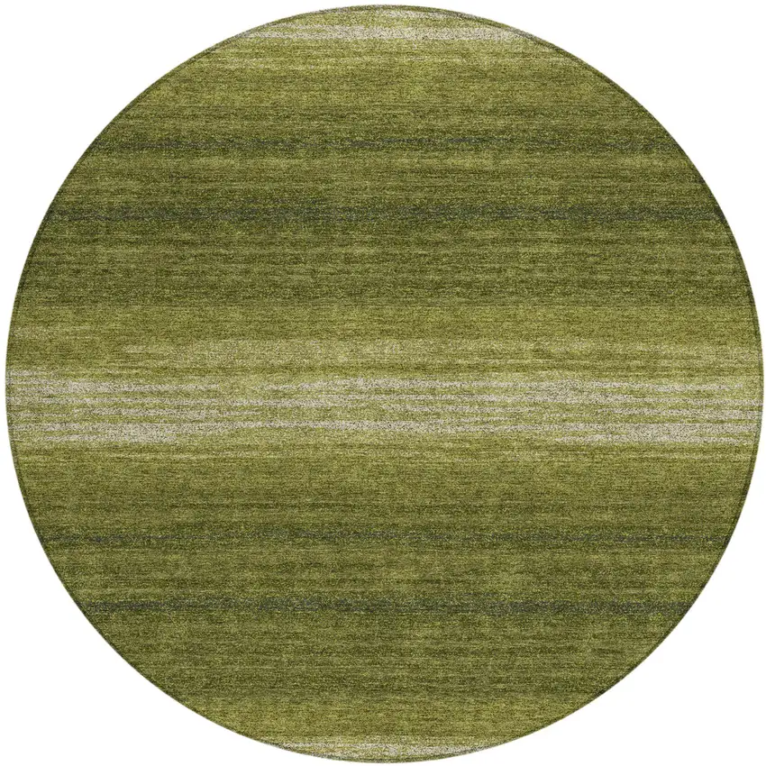 8' Olive Green And Beige Round Striped Washable Indoor Outdoor Area Rug Photo 2