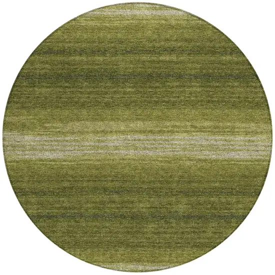 8' Olive Green And Beige Round Striped Washable Indoor Outdoor Area Rug Photo 5
