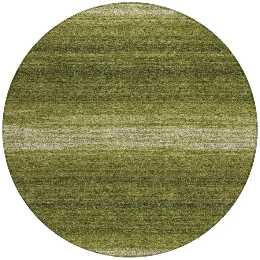 8' Olive Green And Beige Round Striped Washable Indoor Outdoor Area Rug Photo 5