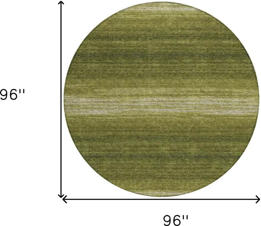 8' Olive Green And Beige Round Striped Washable Indoor Outdoor Area Rug Photo 3