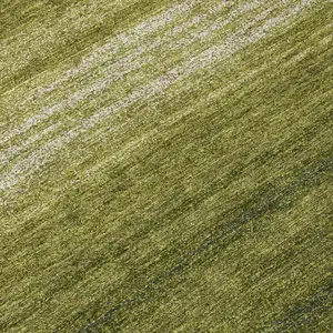 Photo of 8' Olive Green And Beige Round Striped Washable Indoor Outdoor Area Rug