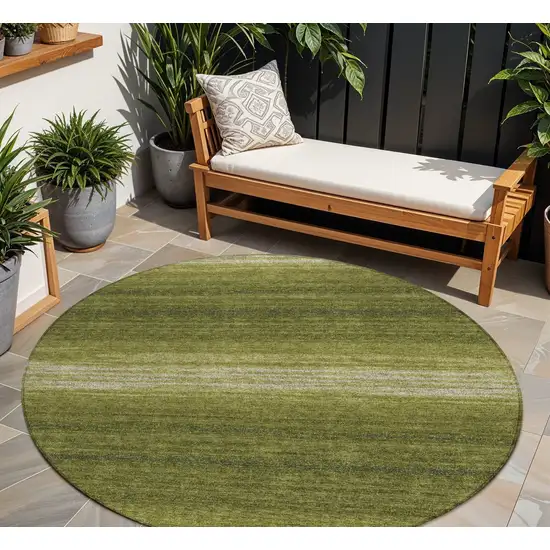 8' Olive Green And Beige Round Striped Washable Indoor Outdoor Area Rug Photo 1