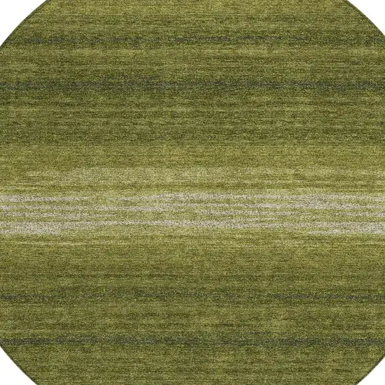 8' Olive Green And Beige Round Striped Washable Indoor Outdoor Area Rug Photo 4