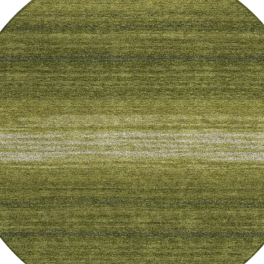 8' Olive Green And Beige Round Striped Washable Indoor Outdoor Area Rug Photo 4