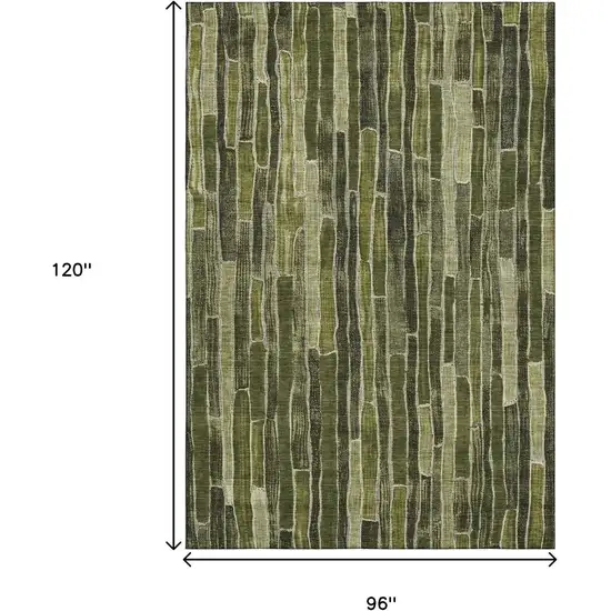 8' Olive Green And Beige Striped Washable Area Rug With UV Protection Photo 6