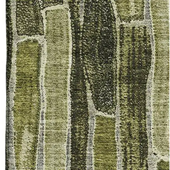 8' Olive Green And Beige Striped Washable Area Rug With UV Protection Photo 2